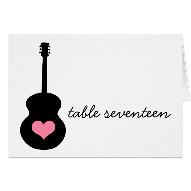 Carte de numéro de table Coeur de guitare rose/noi (Devant horizontal)