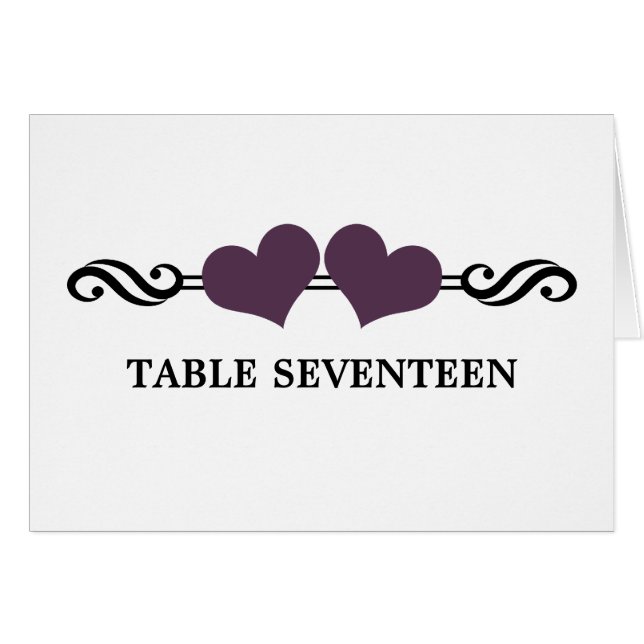 Carte de numéro de table Coeurs élégants, violet (Devant horizontal)