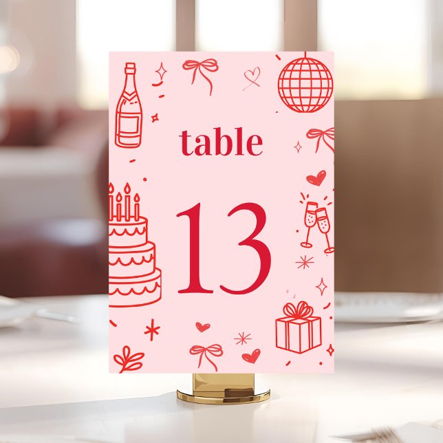 Carte de numéro de table d'anniversaire rose | À t (Créateur téléchargé)
