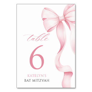 Carte de numéro de table de Bat mitzvah de la corb