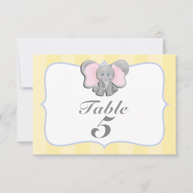 Carte de numéro de table de fête éléphant bébé mig (Devant)