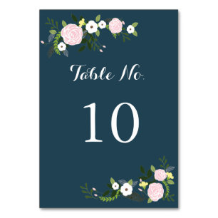 Carte de numéro de table de jardin floral marine