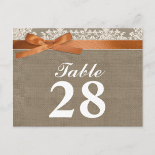 carte de numéro de table de la dentelle de burlap