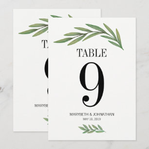 Carte de numéro de table de mariage à feuille de v