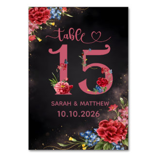 Carte de numéro de table de mariage à motif floral