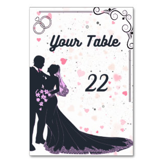 Carte de numéro de table de mariage à silhouette n
