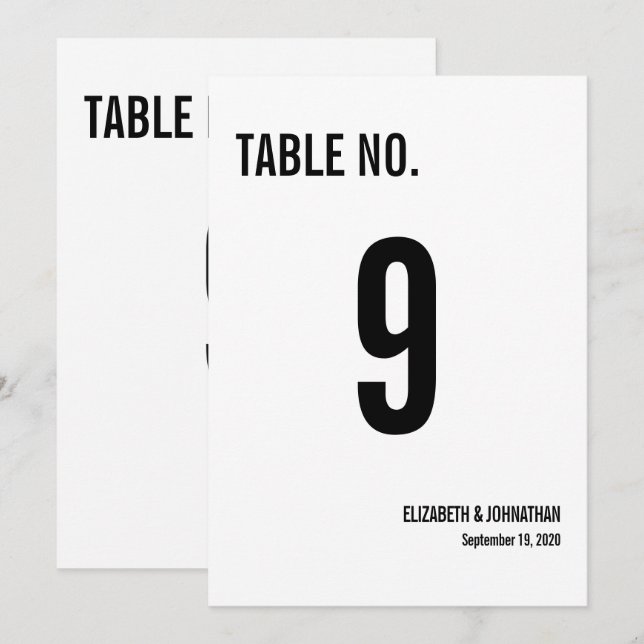 Carte de numéro de table de mariage à typographie  (Devant / Derrière)