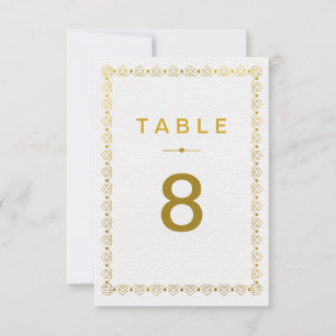 Carte de numéro de table de mariage Art Déco dorée