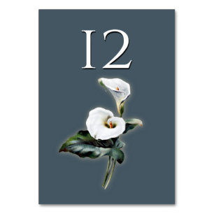 Carte de numéro de table de mariage aux lys calla