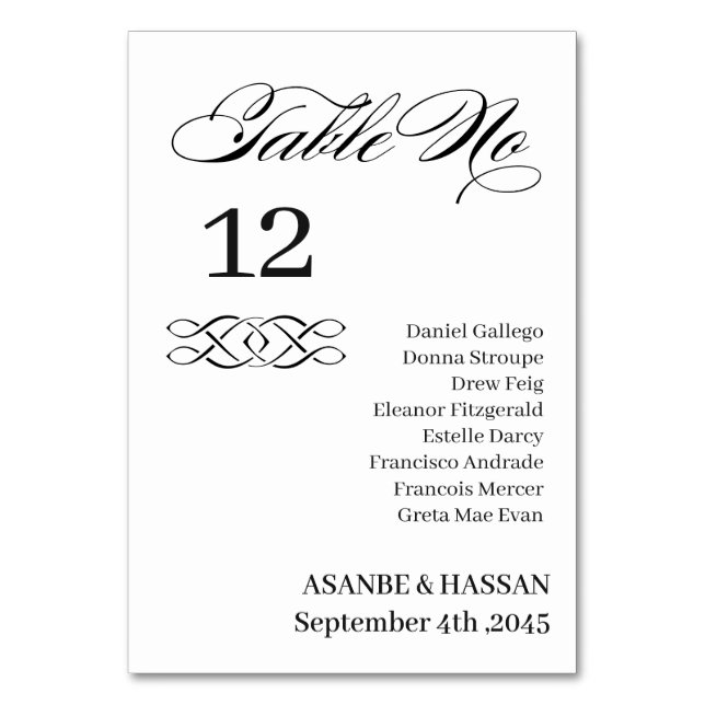 Carte de numéro de table de mariage avec nom d'inv (Par défaut)