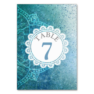 Carte de numéro de table de Mariage bleu Mandala