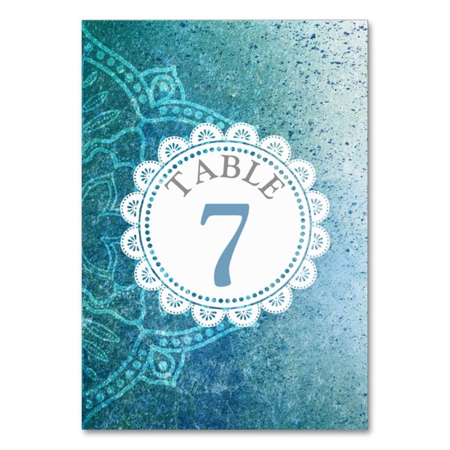 Carte de numéro de table de Mariage bleu Mandala (Par défaut)