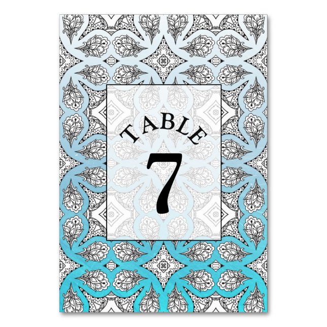 Carte de numéro de table de Mariage bleu Mandala (Par défaut)