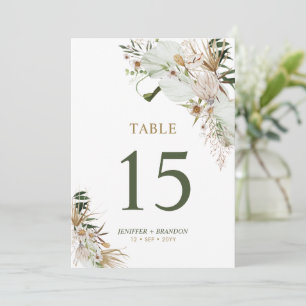 Carte de numéro de table de mariage bohème or et v