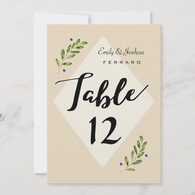 Carte de numéro de table de mariage botanique mode (Devant)