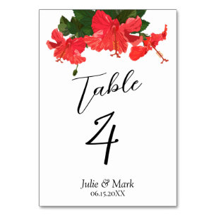 Carte de numéro de table de Mariage de l'Hibiscus