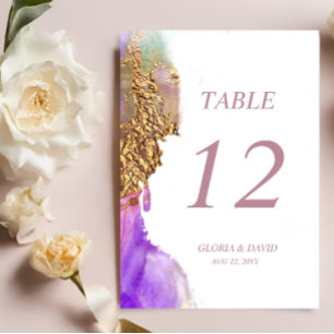 Carte de numéro de table de Mariage d'encre rose v