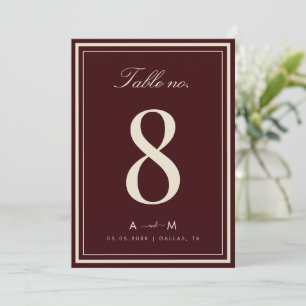 Carte de numéro de table de mariage élégante rouge
