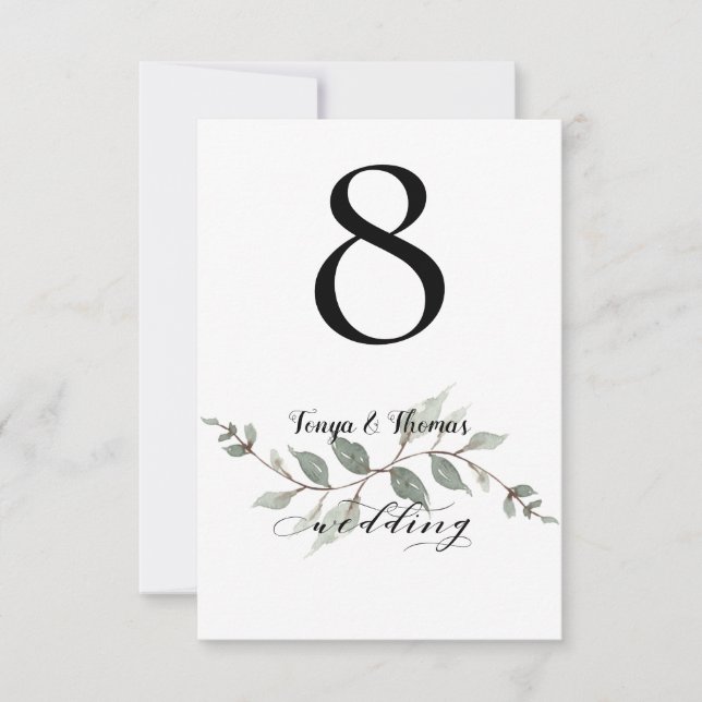 Carte de numéro de table de mariage en calligraphi (Devant)