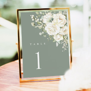 Carte de numéro de table de mariage floral blanc v