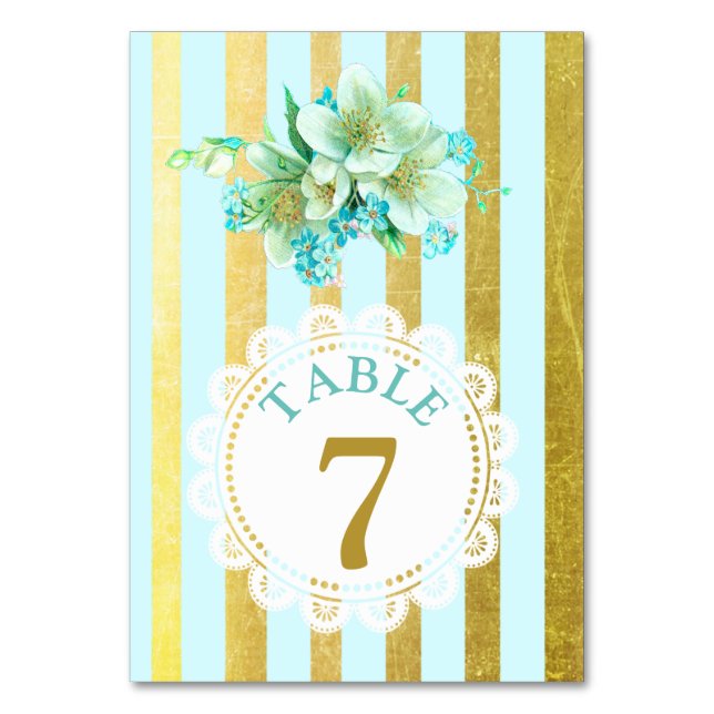 Carte de numéro de table de Mariage Floral Bleu et (Dos)