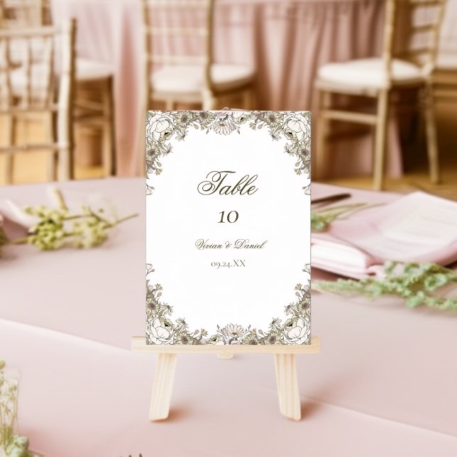 Carte de numéro de table de mariage floral marron  (Créateur téléchargé)