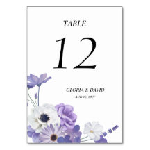 Carte de numéro de table de Mariage floral pourpre