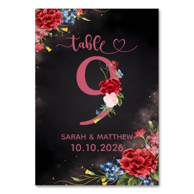 Carte de numéro de table de mariage floral rose nu (Par défaut)