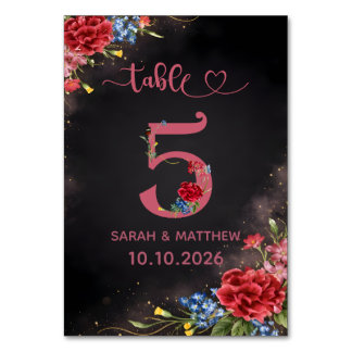 Carte de numéro de table de mariage floral rose pâ