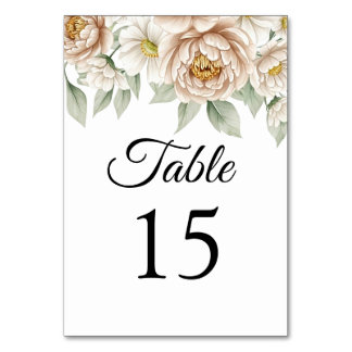 Carte de Numéro de Table de Mariage Florale Pivoin