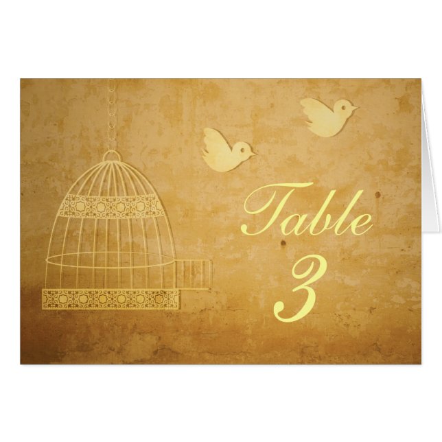 Carte de numéro de table de Mariage Golden Birdcag (Devant Horizontal)