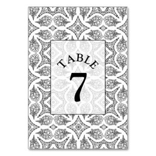 Carte de numéro de table de Mariage Mandala noir e