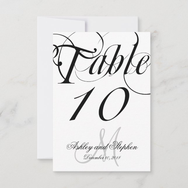 Carte de numéro de table de mariage monochrome mon (Devant)
