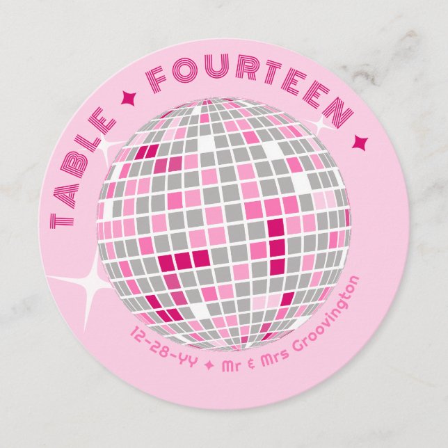 Carte de numéro de table de Mariage rond Disco Bal (Devant)