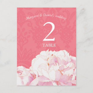 Carte de numéro de table de Mariage rose de rose d