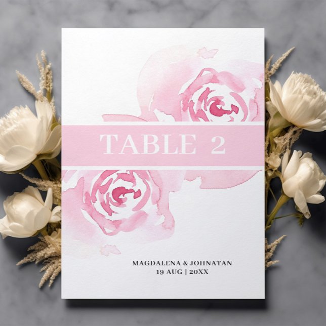 Carte de numéro de table de Mariage rose Roses (Créateur téléchargé)
