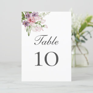 Carte de numéro de table de Mariage rose vert viol