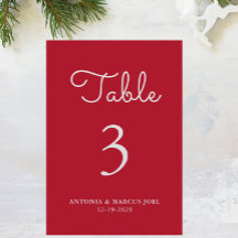 Carte de numéro de table de mariage rouge de Noël