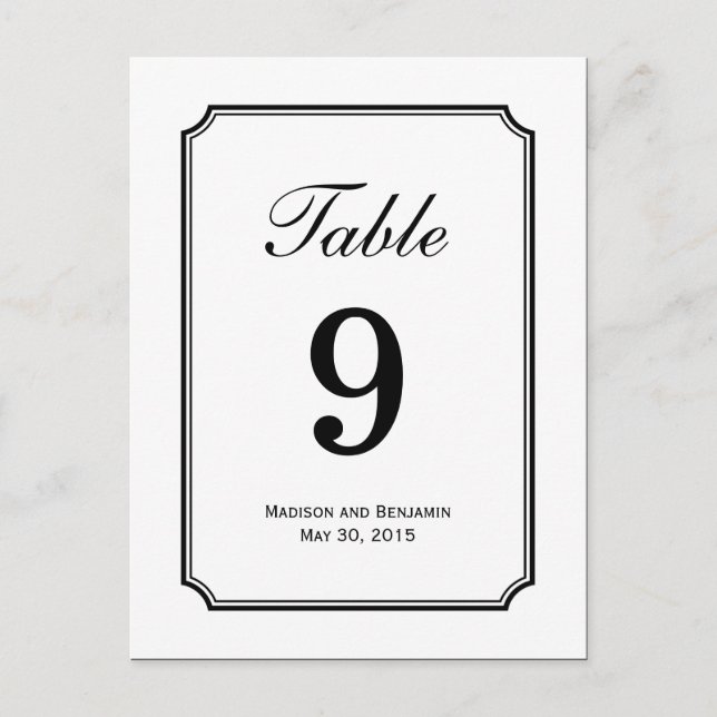 Carte de numéro de table de Mariage simple à chois (Devant)