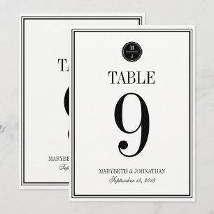 Carte de numéro de table de mariage simple et élég
