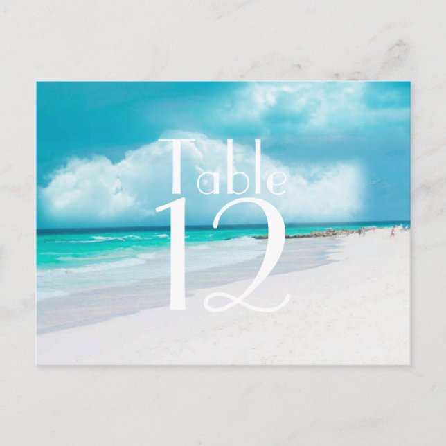 Carte de numéro de table de mariage sur la plage (Devant)