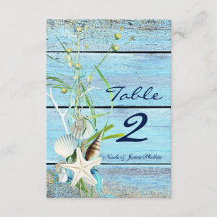 Carte de numéro de table de mariage tropical Blue