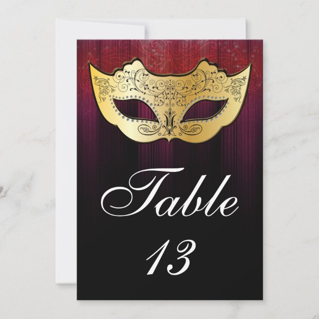 Carte de numéro de table de masquerade (Devant)