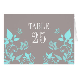 Carte de numéro de table de papillon Aqua