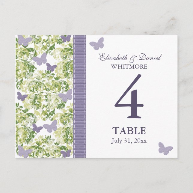 Carte de numéro de table de papillon pourpre (Devant)