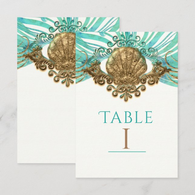 Carte de numéro de table de plage glamour coquille (Devant / Derrière)