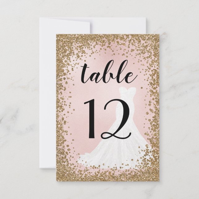 Carte de numéro de table de robe de mariée de Part (Devant)