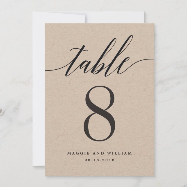 Carte de numéro de table de script moderne Kraft (Devant)