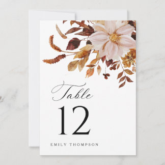 Carte de numéro de table de Thanksgiving florale a