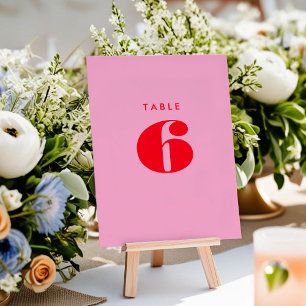 Carte de numéro de table de typographie rouge rose